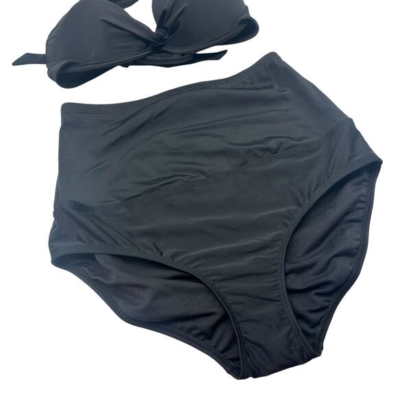 NEW Macys Black Bikini Set Size 10 Underwire Push Up High Waist Control Top Swim - Picture 9 of 12